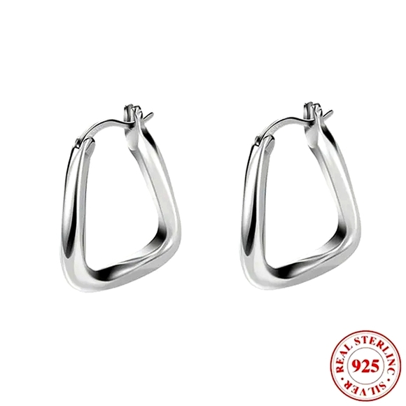 S925 Sterling Silver Business Casual Hoop Earrings - Picture 1 of 5